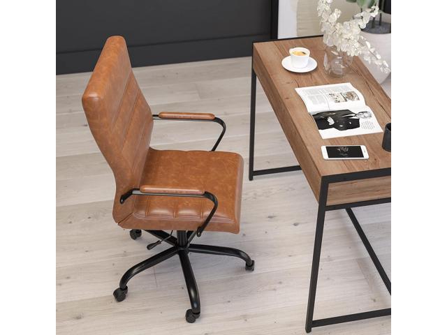 Merrick Lane Milano Contemporary High-Back Brown Faux Leather Home Office Chair with Padded Black Arms