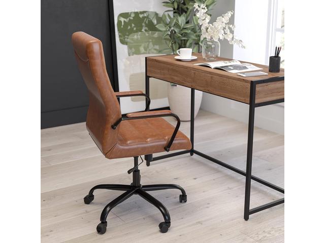 Merrick Lane Milano Contemporary High-Back Brown Faux Leather Home Office Chair with Padded Black Arms