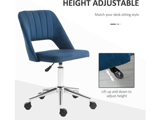 Vinsetto Modern Mid Back Office Chair with Velvet Fabric, Swivel Computer Armless Desk Chair with Hollow Back Design for Home Office, Blue