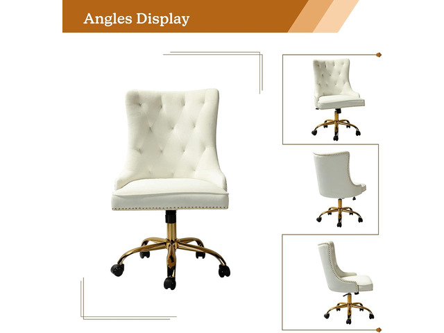 TINA'S HOME Velvet Armless Office Chair with Gold Base & Nailhead Trim, Modern Tufted Upholstered Desk Chair Swivel Adjustable, Cute Wingback...