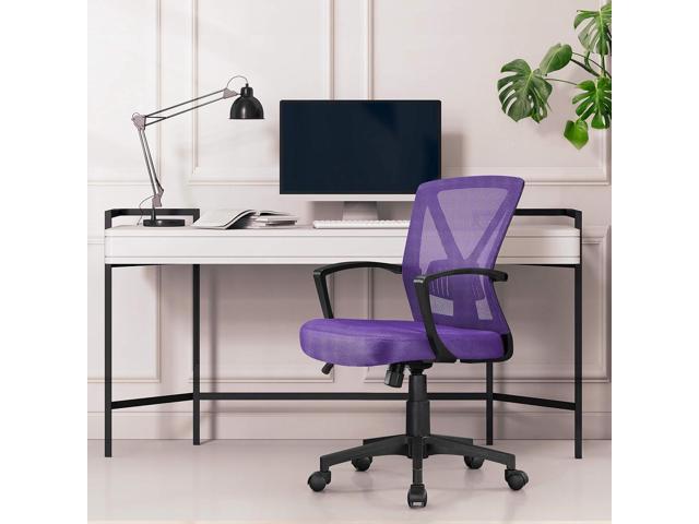 Yaheetech Mesh Office Desk Chairs Ergonomic Task Chairs with Adjustable Lumbar Support Mid Back Swivel Chair Purple