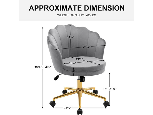 Furnimart Home Office Chair with Wheels Upholstered Comfy Velvet Desk Chair Stool, Adjustable Swivel Modern Seashell Back Vanity Chair for Living...