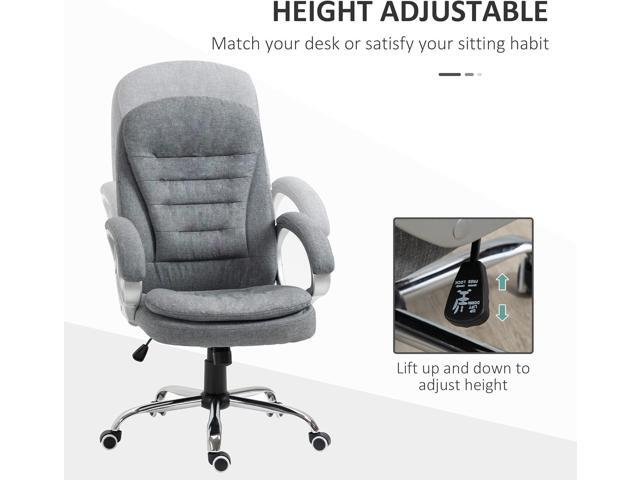Vinsetto High Back Home Office Chair Executive Computer Chair with Adjustable Height, Upholstered Thick Padding Headrest and Armrest - Grey
