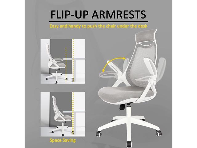 HYLONE Ergonomic Office Desk Chair, High-Back Mesh Computer Chair with Flip Up Arms, Headrest and Lumbar Support, Height Adjustable, White