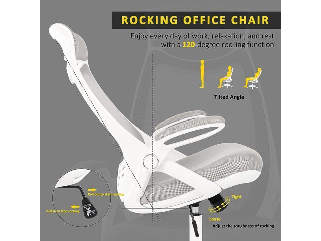 HYLONE Ergonomic Office Desk Chair, High-Back Mesh Computer Chair with Flip Up Arms, Headrest and Lumbar Support, Height Adjustable, White