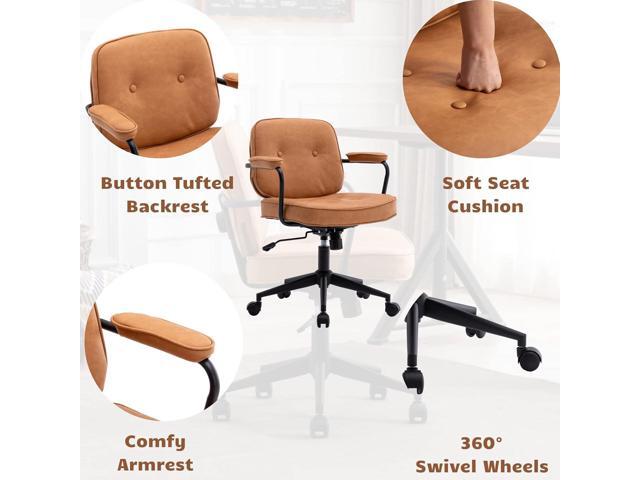 HEAH-YO Modern Armless Desk Chairs Set of 1, Swivel Computer Task Chair with Wheels and Armrests, PU Leather Adjustable Office Chair with Backrest...