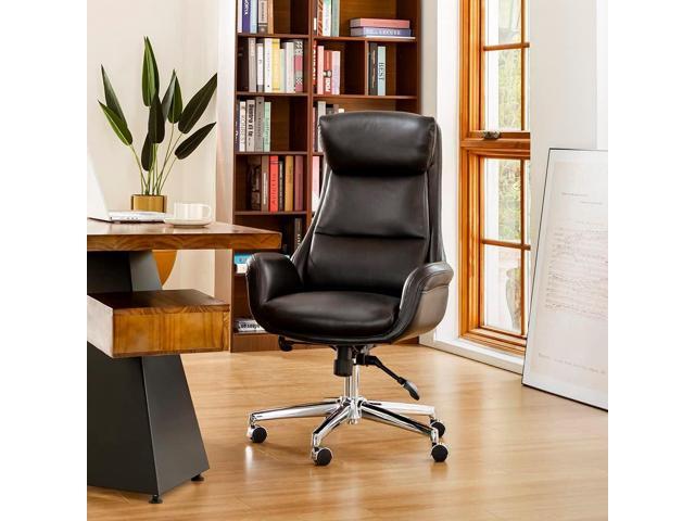 Glitzhome Mid-Century Modern Air Leatherette Adjustable Task Chair Swivel High Back Office Chair Computer Desk Chair with Armrest(Black)