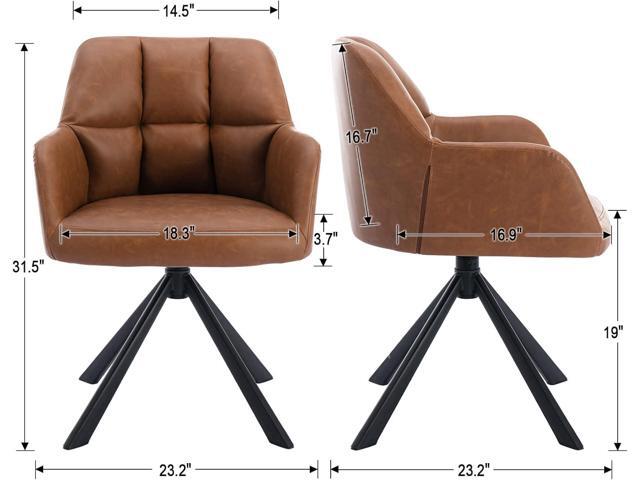 EALSON Comfy Leather Desk Chair Modern Computer Task Chair no Wheels Swivel Accent Chair with Mid Back Arm Chair for Living Room/Bedroom/Home...