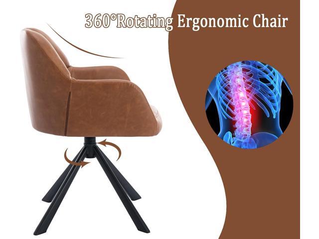 EALSON Comfy Leather Desk Chair Modern Computer Task Chair no Wheels Swivel Accent Chair with Mid Back Arm Chair for Living Room/Bedroom/Home...