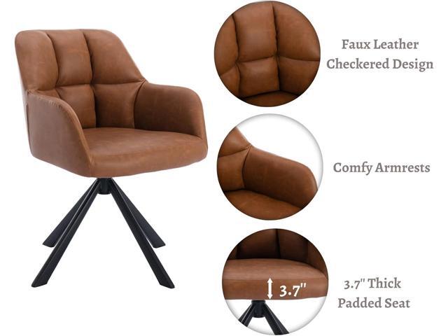 EALSON Comfy Leather Desk Chair Modern Computer Task Chair no Wheels Swivel Accent Chair with Mid Back Arm Chair for Living Room/Bedroom/Home...