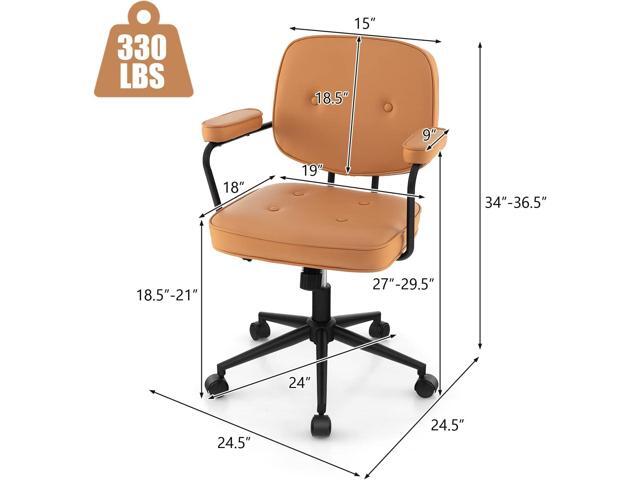 Giantex Mid Century Leather Office Chair Orange, Height Adjustable Desk Chair with Rocking Backrest & Padded Armrest, Upholstered Swivel Leisure...