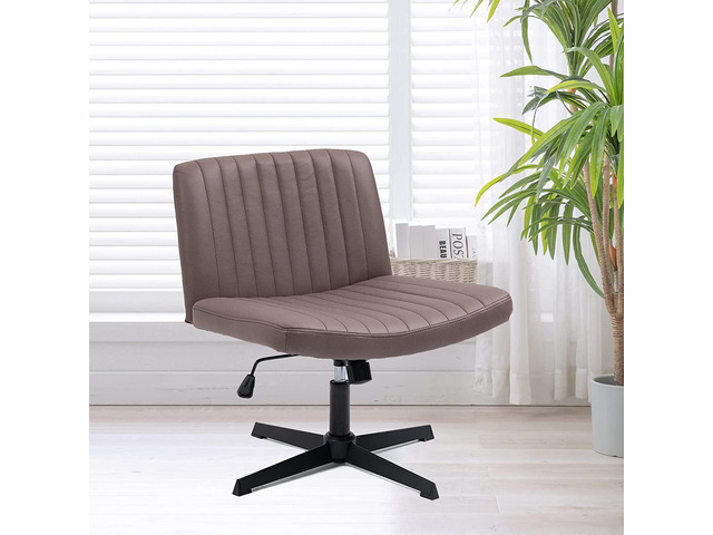 HomVent Armless Office Desk Chair No Wheels, PU Leather Padded Modern Swivel Vanity Chair, Ergonomic Mid Back Adjustable Wide Seat Computer Task...