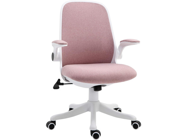 Vinsetto Linen-Touch Fabric Office Chair Swivel Task Chair with Adjustable Lumbar Support, Height and Flip-up Arms, Pink