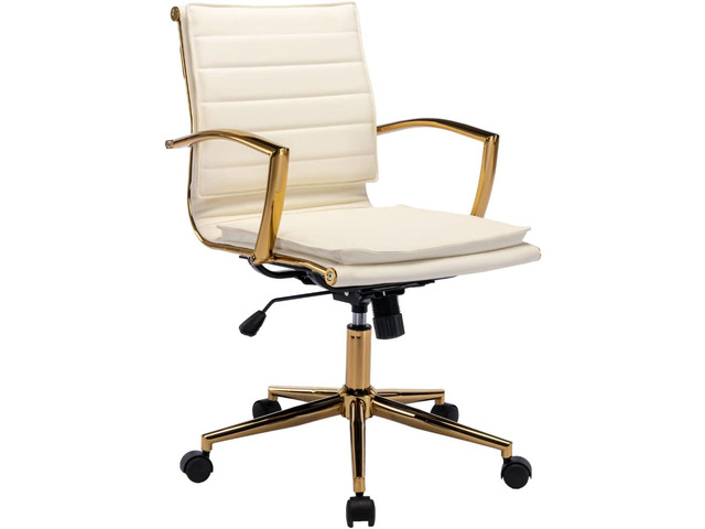 CIMOTA Leather Office Chair Comfortable Mid-Back Gold Office Desk Chair with Wheels and Arms Gold Frame Modern Ergonomic Conference Task Chair...