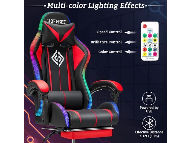 RGB Gaming Chair Massage with LED Lights and Footrest Ergonomic Computer Gaming Chair with High Back Video Game Chair with Adjustable Lumbar...