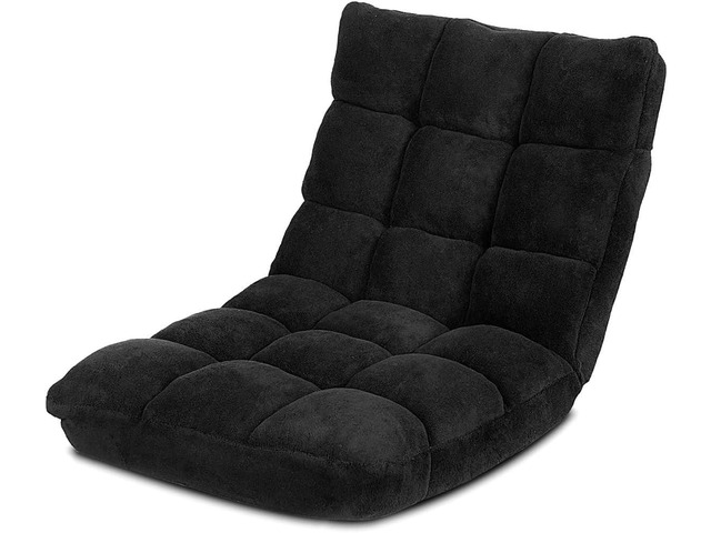 GIANTEX Floor Chairs for Adults, Floor Gaming Chair w/Back Support (Black) Coral Velvet, 14 Adjustable Position, Thick Sponge Padding, Floor...