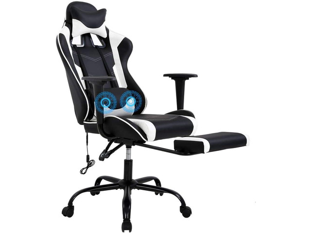 PC Gaming Chair High Back Executive Office Chair Pu Leather Computer Chair Racing Lumbar Support Slide-Out Footrest Adjustable Swivel Video Game...