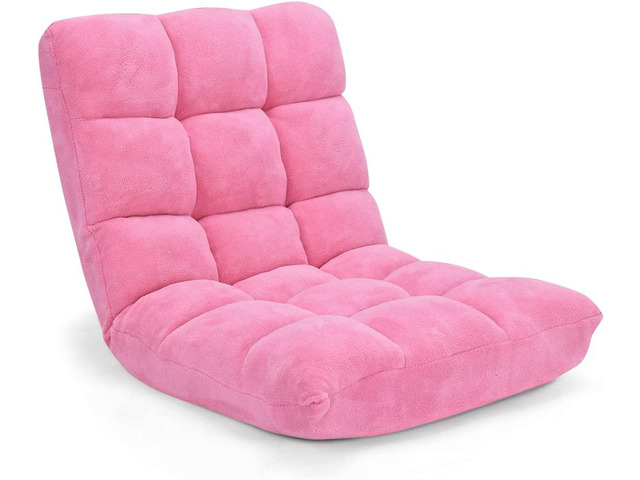 GOFLAME 14-Position Folding Floor Sofa, Adjustable Gaming Lazy Sofa Cushioned Chair, Folding Sleep Bed for Living Room, Bedroom (Pink)