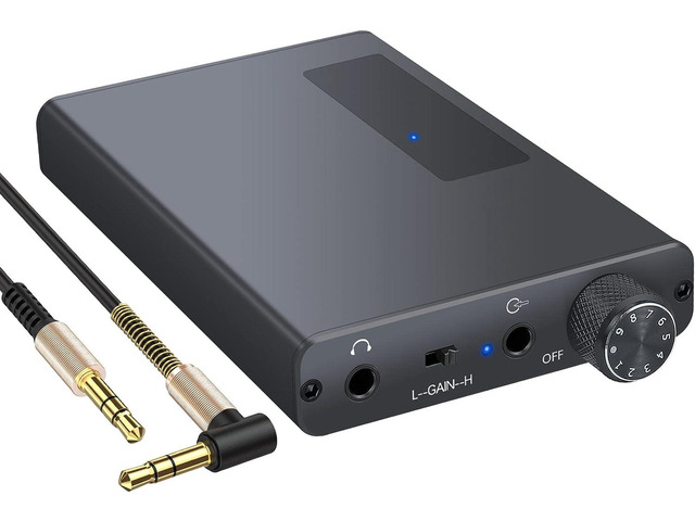 PROZOR HiFi Headphones Amplifier with Bluetooth 5.0 Receiver, Portable 3.5mm Headphones Amp with Volume Control and Louder Sharper Gain Switch for...