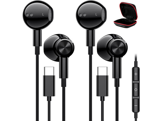 USB C Headphone 2 Pack, Type C Earphones HiFi Stereo Magnetic Earbud with Microphone Wired Headset for Samsung Galaxy S23 Ultra S22 Plus S21 FE S20...