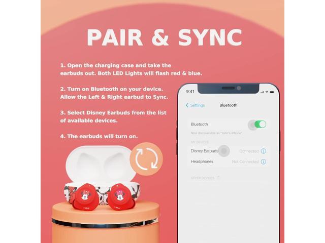 Disney Minnie Mouse Bluetooth Earbuds with Charging Case- Bluetooth Wireless Headset with Built-in Mic and 30 Hours of Playtime- Disneyland...