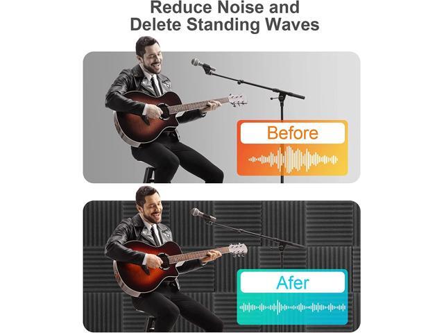 JBER 12 Pack Acoustic Foam Panels, 1' X 12' X 12' Studio Soundproofing Wedges Fire Resistant Sound Proof Padding Acoustic Treatment Foam (Black)