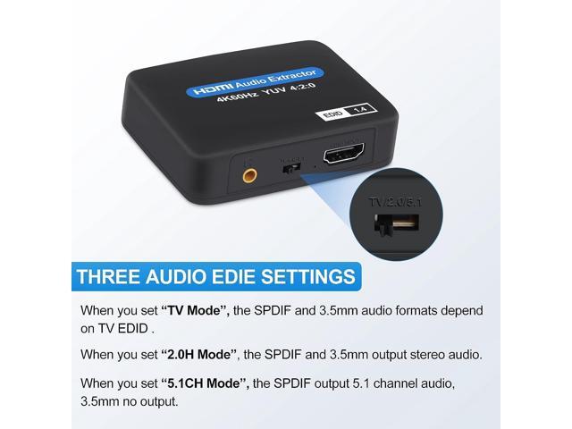 HDMI Audio Extractor, 4K@60Hz HDMI to HDMI + Optical Toslink SPDIF + 3.5mm Audio Output, HDMI Audio Converter Adapter Embedder Support 1080P 3D...
