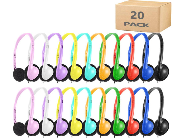 Hongzan Kids Headphones Bulk 20 Pack Multi Color for Classroom School, Wholesale Durable Earphones Class Set for Students Teens Children and Adult