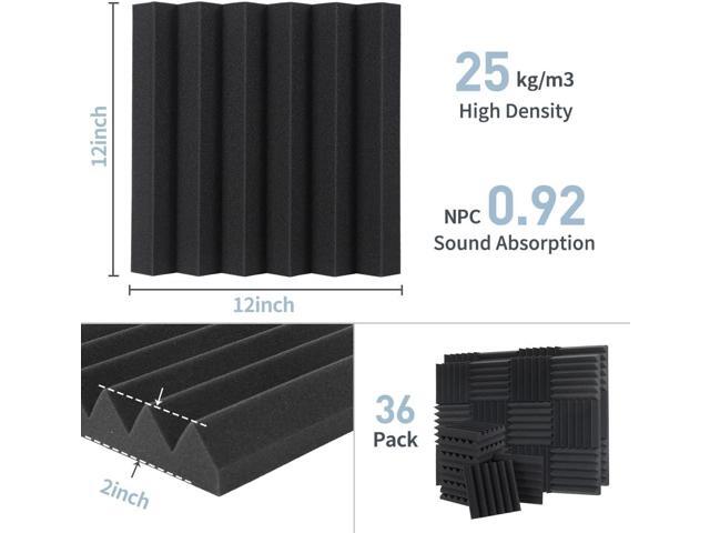 Sound Proof Foam Panels - 12 x 12 x 2 Inches 36 Pack Wedges Acoustic Foam Panels Sound Proofing Padding for Walls and Ceiling High Density Foam...