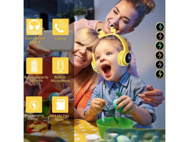 Kids Bluetooth Headphones, Colorful LED Lights Wireless Cartoon Headphones, Over Ear Headphones Built-in Mic for Children/School/iPad/Tablet/Airplane