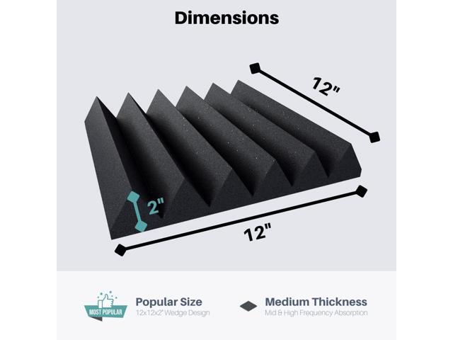 Professional Acoustic Foam Panels - Wedge Style 12x12x2 Tiles - 4 Pack - Studio Foam for Sound Dampening - Soundproofing Foam for Walls and...