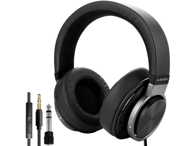 Avantree HF049 - Wired Over Ear Headphones with 50mm Drivers High-Precision Sound, 16ft / 5M Extra-Long Cord, in-Line Volume Control & Mic, and...