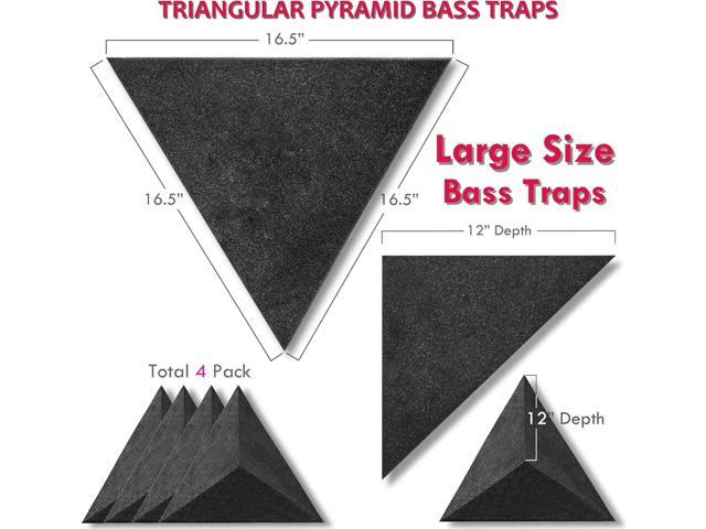 Foroomaco 4 Pack Bass Traps for Ceiling Corner 16.5' Triangle 12' Depth Triangular Pyramid Acoustic Foam Bass Trap Sound Proofing for Home Studio...