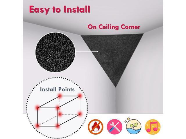 Foroomaco 4 Pack Bass Traps for Ceiling Corner 16.5' Triangle 12' Depth Triangular Pyramid Acoustic Foam Bass Trap Sound Proofing for Home Studio...