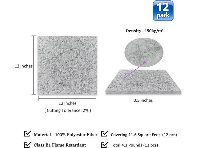 BXI Thickened Sound Absorbing Panels - 12 Pack 12 X 12 X 0.5 Inches Dense Acoustic Panels, Echo Noise Reducing Sound Panels, Tackable Studio Panels...