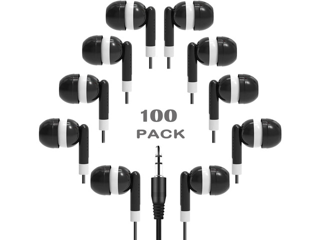 Hongzan 100 Pack Classroom Earbuds Headphones Bulk for School Kids Children, Wholesale Durable Earphones Class Set for Students (100 Black)