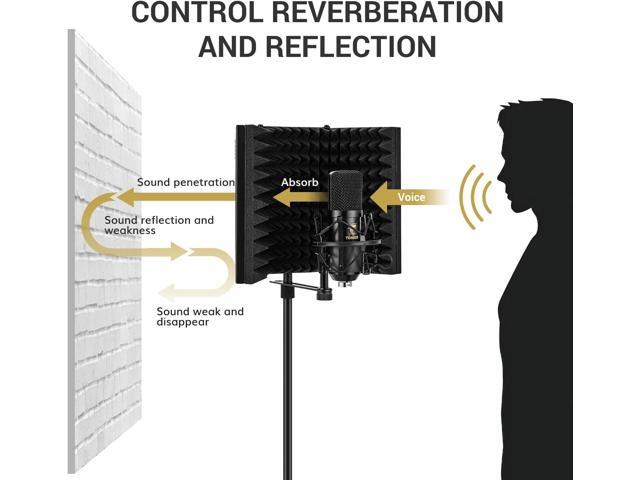 TONOR Microphone Isolation Shield, Studio Mic Sound Absorbing Foam Reflector for Any Condenser Microphone Recording Equipment Studio, Black