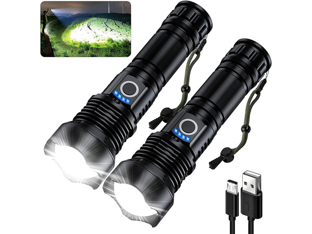 MILAOSHU Rechargeable Flashlights 200000 High Lumens, Waterproof LED Flashlight for Emergencies, High Powered Flashlight with 5 Modes(2 Pack)