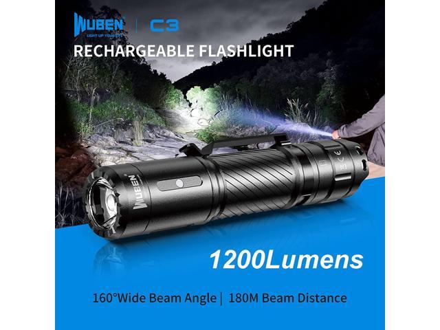 WUBEN C3 Flashlight 1200 High Lumens Rechargeable Flashlights 6 Modes Super Bright LED Tactical Flashlight IP68 Pocket EDC Flash Light for Camping,...