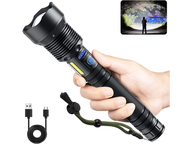 Cinlinso Flashlights High Lumens Rechargeable, 200000 Lumens Super Bright Led Flashlight, 7 Modes with COB Work Light, IPX6 Waterproof, Handheld...