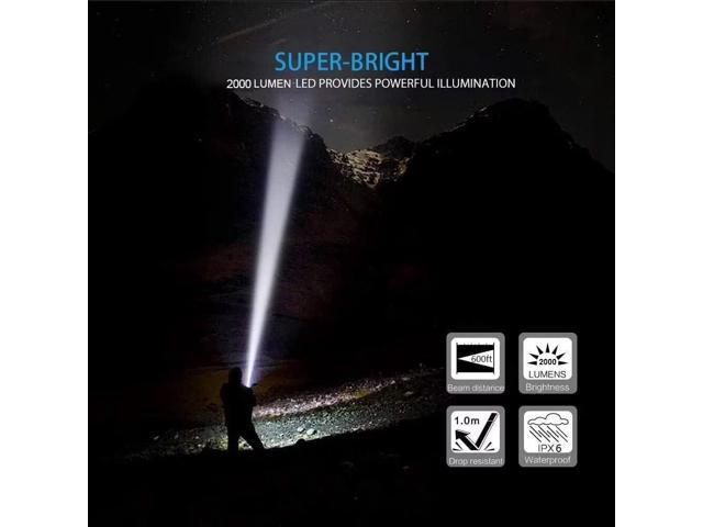 LED Tactical Flashlight Rechargeable, IPX6 Waterproof Flashlight, 2000lm, Super Bright LED, Zoomable, Pocket-size Small LED Flashlight for Hiking,...