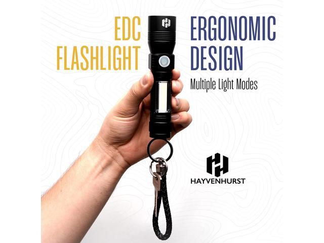 Hayvenhurst LED Flashlight - EDC Flashlight - Tactical Flashlight - 3 in 1 Lightweight, Compact and Rechargeable Pocket Flashlight with Lavish...