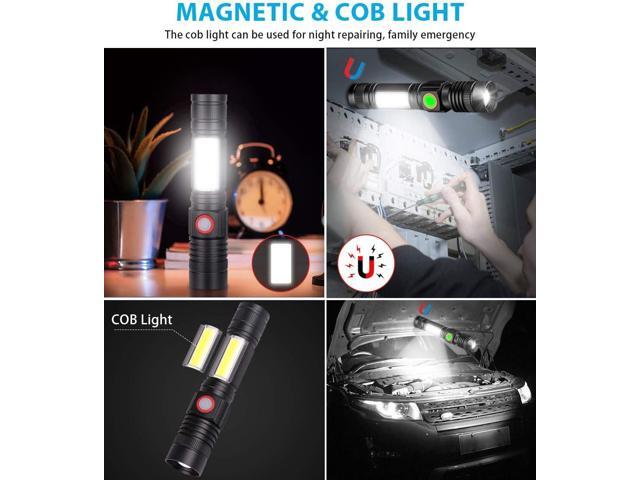 Rechargeable Tactical Flashlight, USB Magnetic Flashlights with COB Flash Light - 4 Models, Zoomable, Waterproof, LED Tactical Flashlight High...