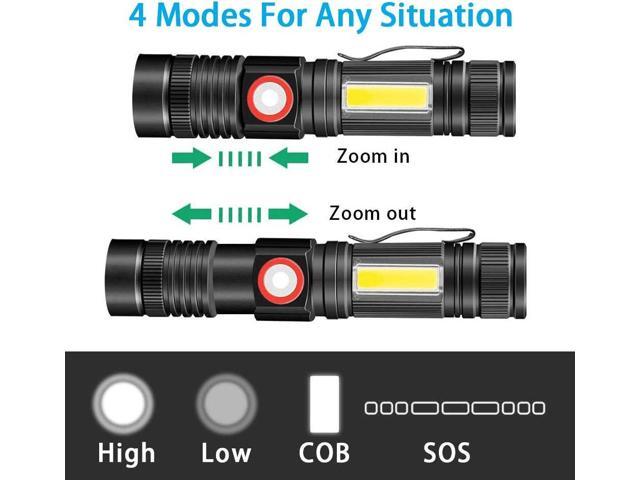 Rechargeable Tactical Flashlight, USB Magnetic Flashlights with COB Flash Light - 4 Models, Zoomable, Waterproof, LED Tactical Flashlight High...