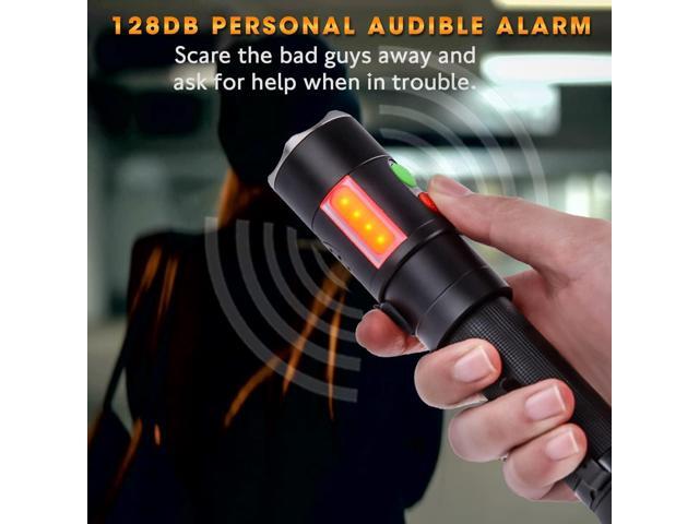Self Defense Rechargeable Flashlight with 128dB Personal Alarms for Emergency or Safety,800 High Lumens,COB Work Light,Magnetic for...