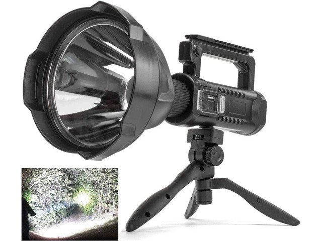 Rechargeable Spotlight Flashlight High Lumens, 150000 Lumens Super Bright Led Searchlight with Tripod and USB Output, IPX6 Waterproof 4 Modes...