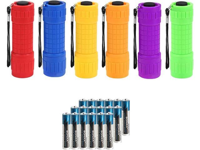 Small Mini Flashlights Pack of 6,Assorted Colors,New Type Cob Light,with 18 AAA Battery (6 Pack)