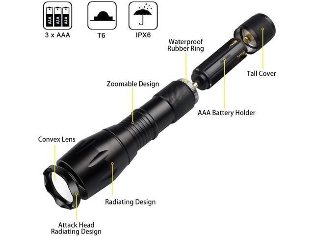 4 in 1 Multicolor flashlight, 300 Lumen Zoomable One Mode White Red Green Blue Light, Hunting Flashlight