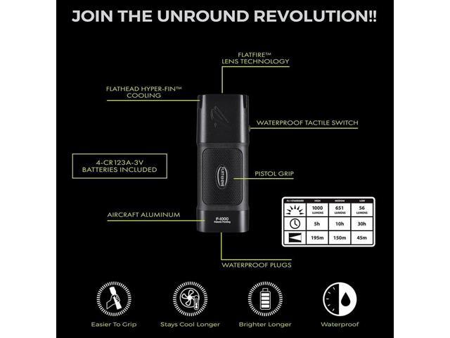 Panther Vision FLATEYE High Performance UNROUND Flashlight CREE LED Multi Position Waterproof & Shockproof (1000 Lumens)