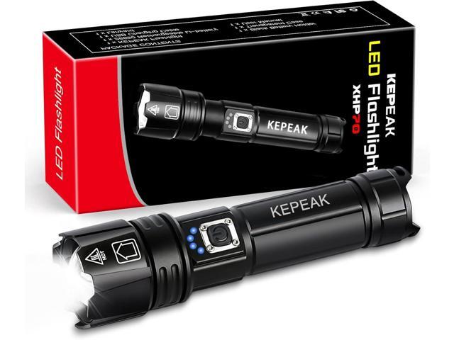 KEPEAK Rechargeable LED Flashlights High Lumens, 9000 Lumens Tactical Flashlight XHP70, Zoomable, Waterproof, Handheld Flashlight for Camping.